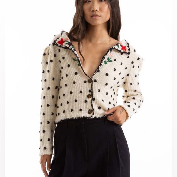 TACH Sweaters - TACH Black and Cream Polka Dot Cardigan Farah Hand-Knitted Wool Cardigan SZ XS